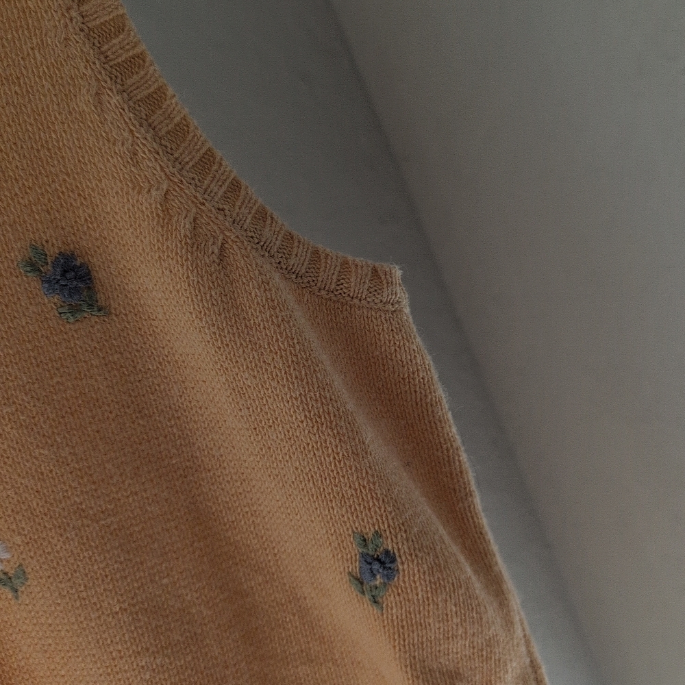Floral Knit Tank S Yellow Flower Embroidery Stretch Cottagecore Whimsy Twee Boho - Picture 3 of 5